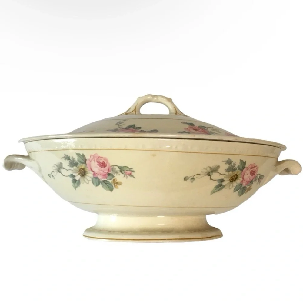VTG 1944 Homer Laughlin Heather Rose Eggshell Georgian Covered Serving Dish